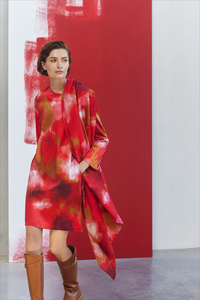 ITALIAN SLIK SCARLET ABSTRACT PRINT DRESS MOONLIGHT