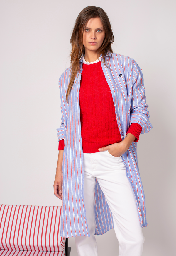 STRIPED LINEN SHIRT STYLE DRESS ISY