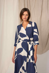 BI-COLOR NAVY PRINT MAXI DRESS YOLIJN