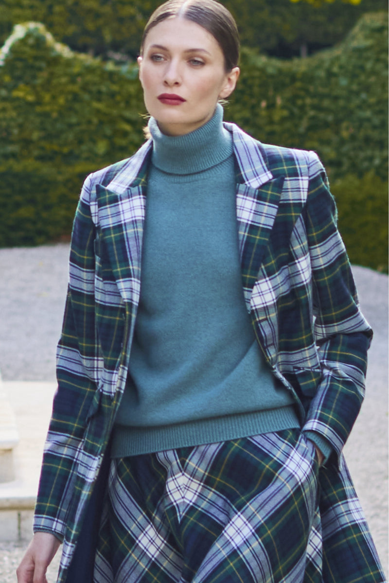 WOOL TRADITIONAL TARTAN SINGLE-BREASTED JACKET MANUELA