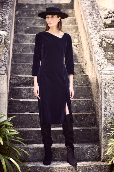 COTTON VELVET ASYMMETRICAL DRESS CLARA