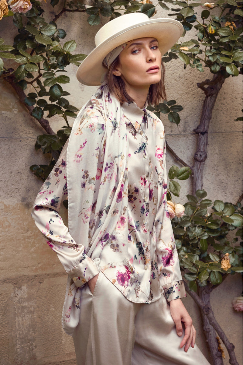 ITALIAN SILK FLORAL PRINT SHIRT NATALIE