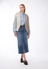 DENIM FRONT SPLIT SKIRT MERYN