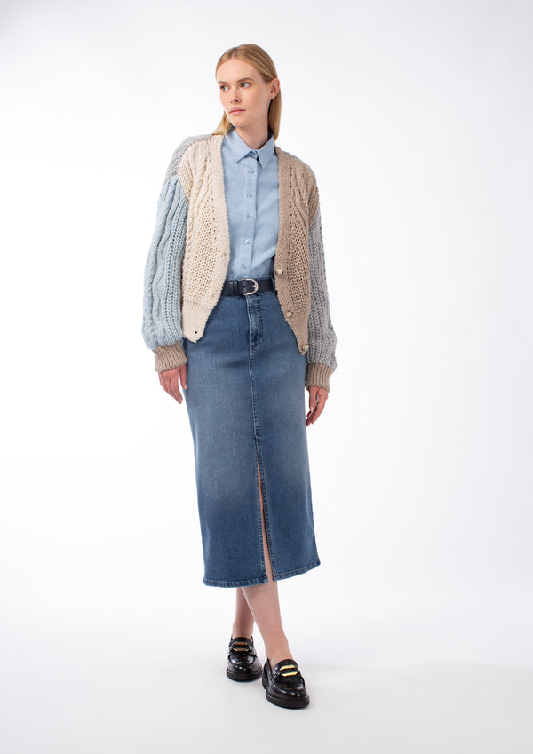 DENIM FRONT SPLIT SKIRT MERYN