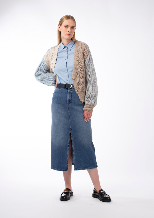 DENIM FRONT SPLIT SKIRT MERYN