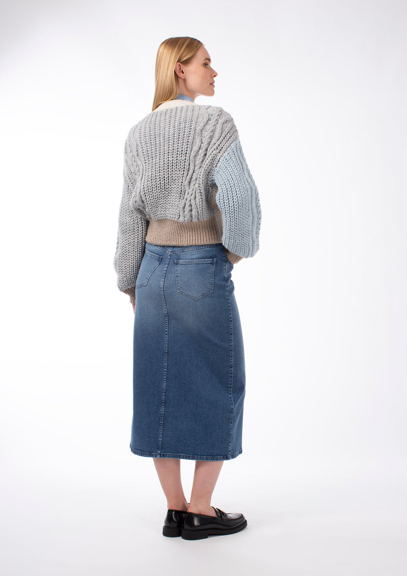 DENIM FRONT SPLIT SKIRT MERYN