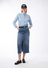 DENIM FRONT SPLIT SKIRT MERYN