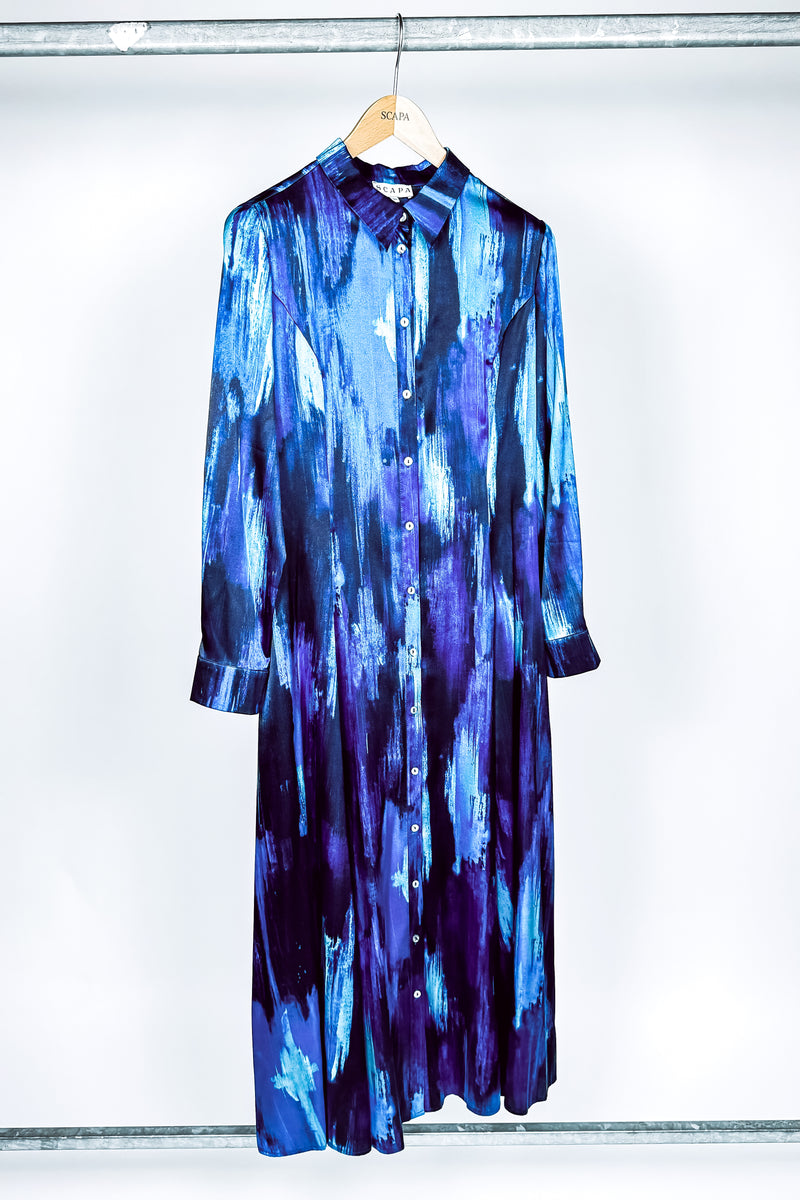 ITALIAN SLIK MARINE ABSTRACT PRINT DRESS CHANELLE