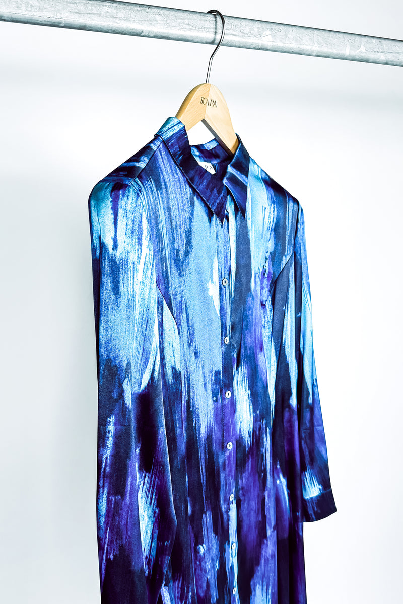 ITALIAN SLIK MARINE ABSTRACT PRINT DRESS CHANELLE