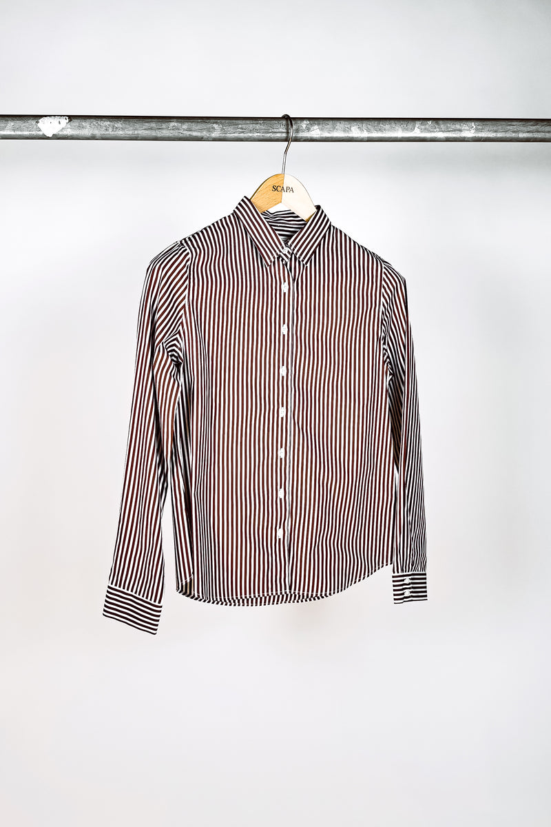 BROWN STRIPED COTTON SHIRT HELINA