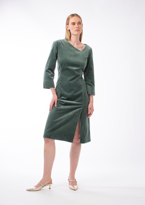 COTTON VELVET ASYMMETRICAL DRESS CLARA