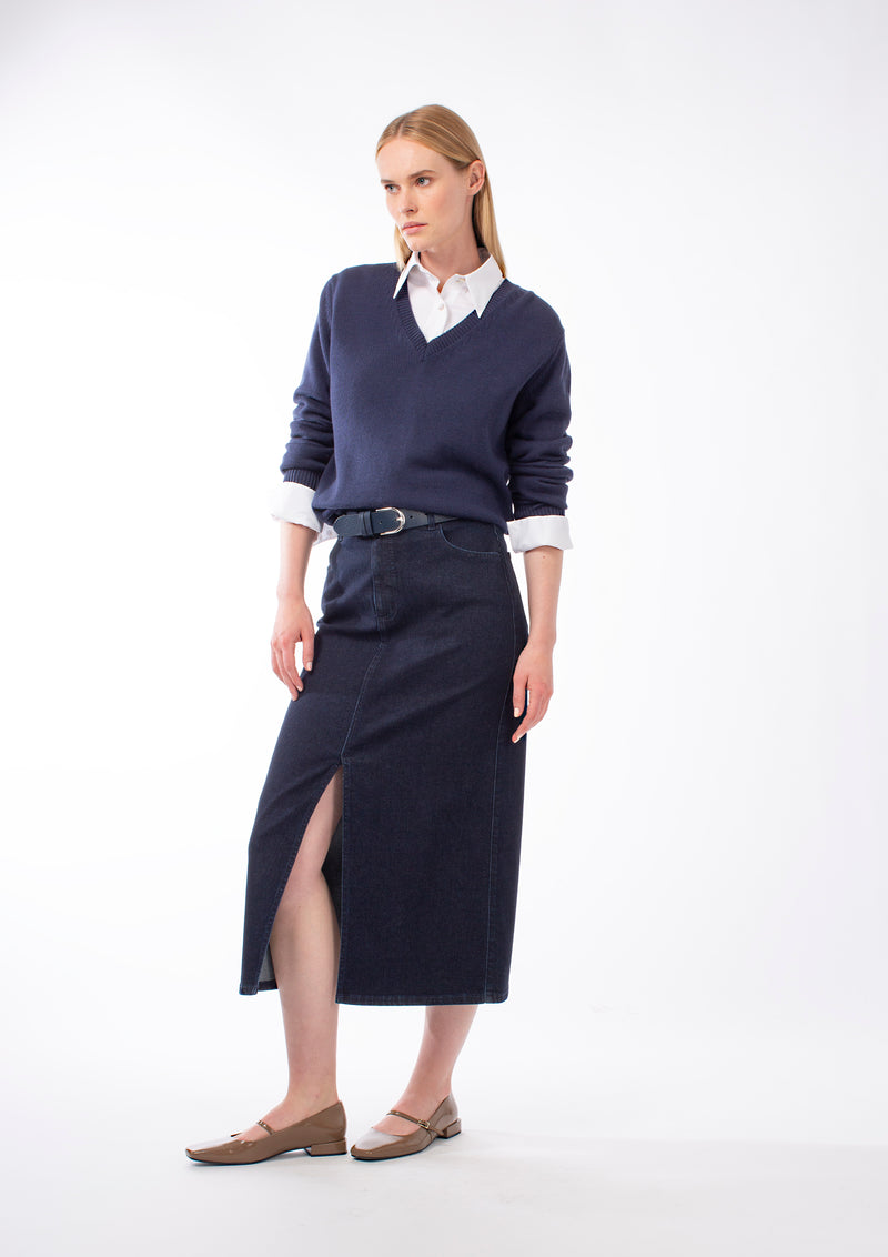 DARK DENIM FRONT SPLIT SKIRT MERYN