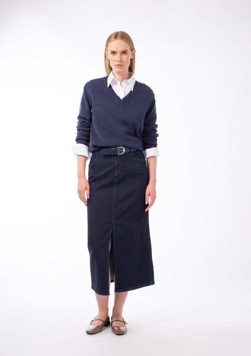 DARK DENIM FRONT SPLIT SKIRT MERYN