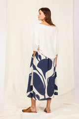 BI-COLOR NAVY PRINT MID SKIRT CHEYENNE