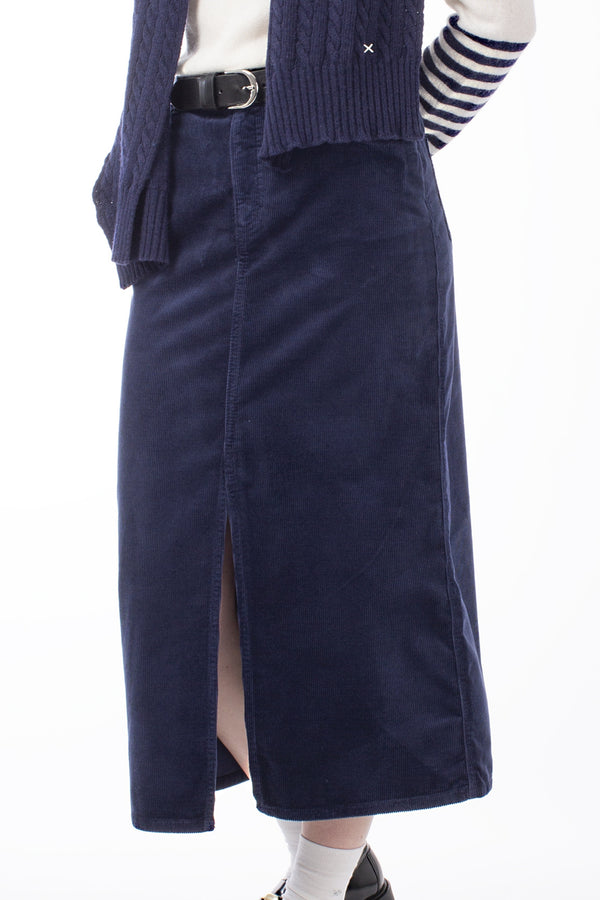 COTTON STRETCH DENIM FRONT SPLIT SKIRT MERYN