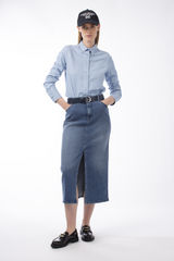 BLUE DENIM FRONT SPLIT SKIRT MERYN