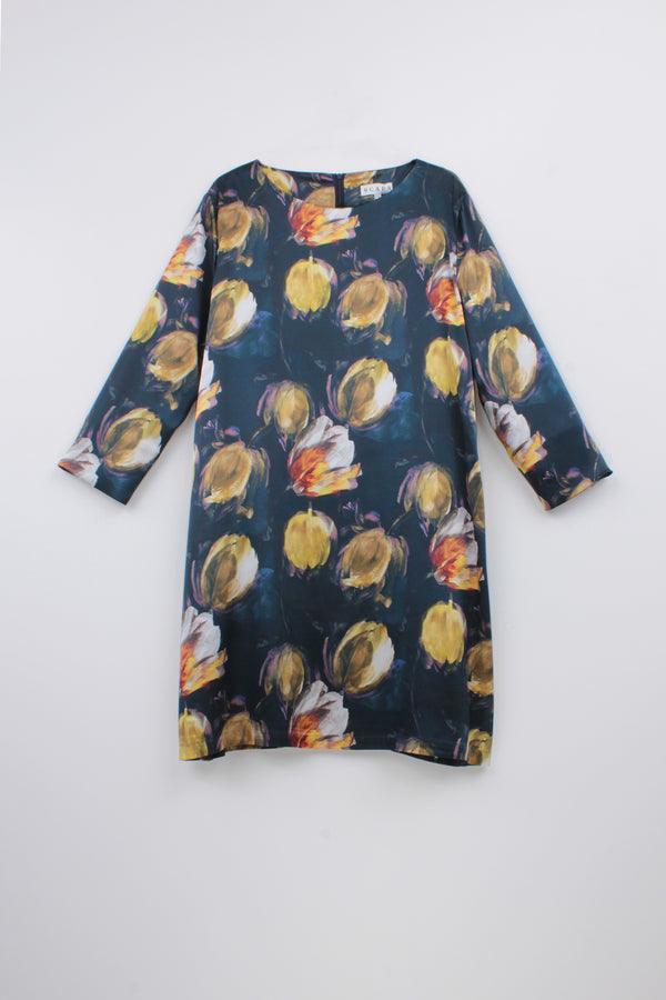 SILK TULIP PRINTED DRESS MOONLIGHT - DRESSES - SCAPA FASHION - SCAPA OFFICIAL